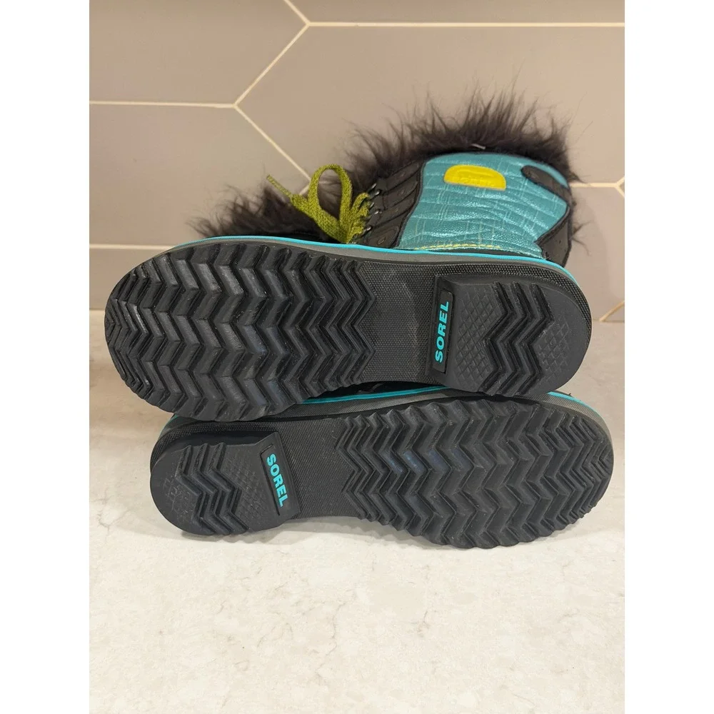 Sorel Tofino II Kids Waterproof Winter Boots Teal Black Faux Fur Size 2
